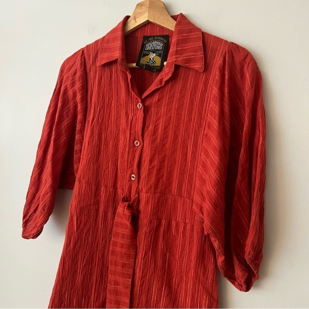 Sugarhigh Lovestoned Metallic Burnt Orange Mini Shirt Dress Women’s Size Small - Picture 3 of 9